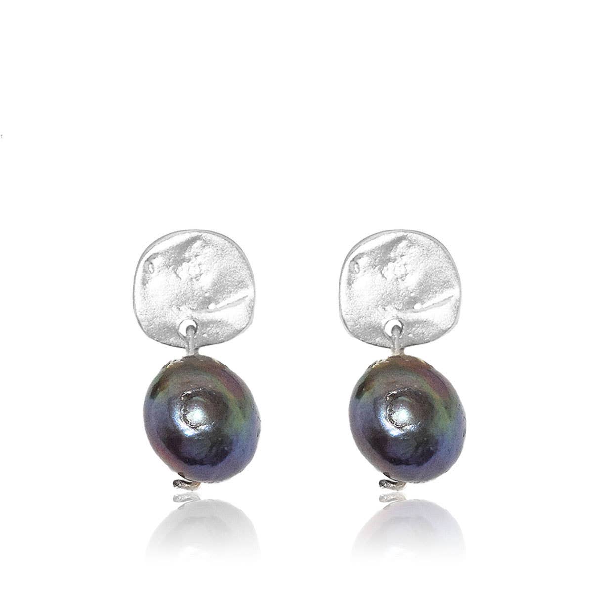 Peacock Pearl Drop Earrings with Coin Studs