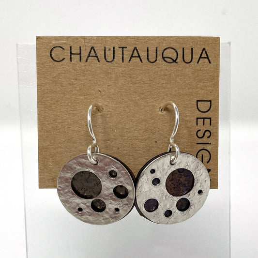 Silver and Copper Pierced Disc Earrings
