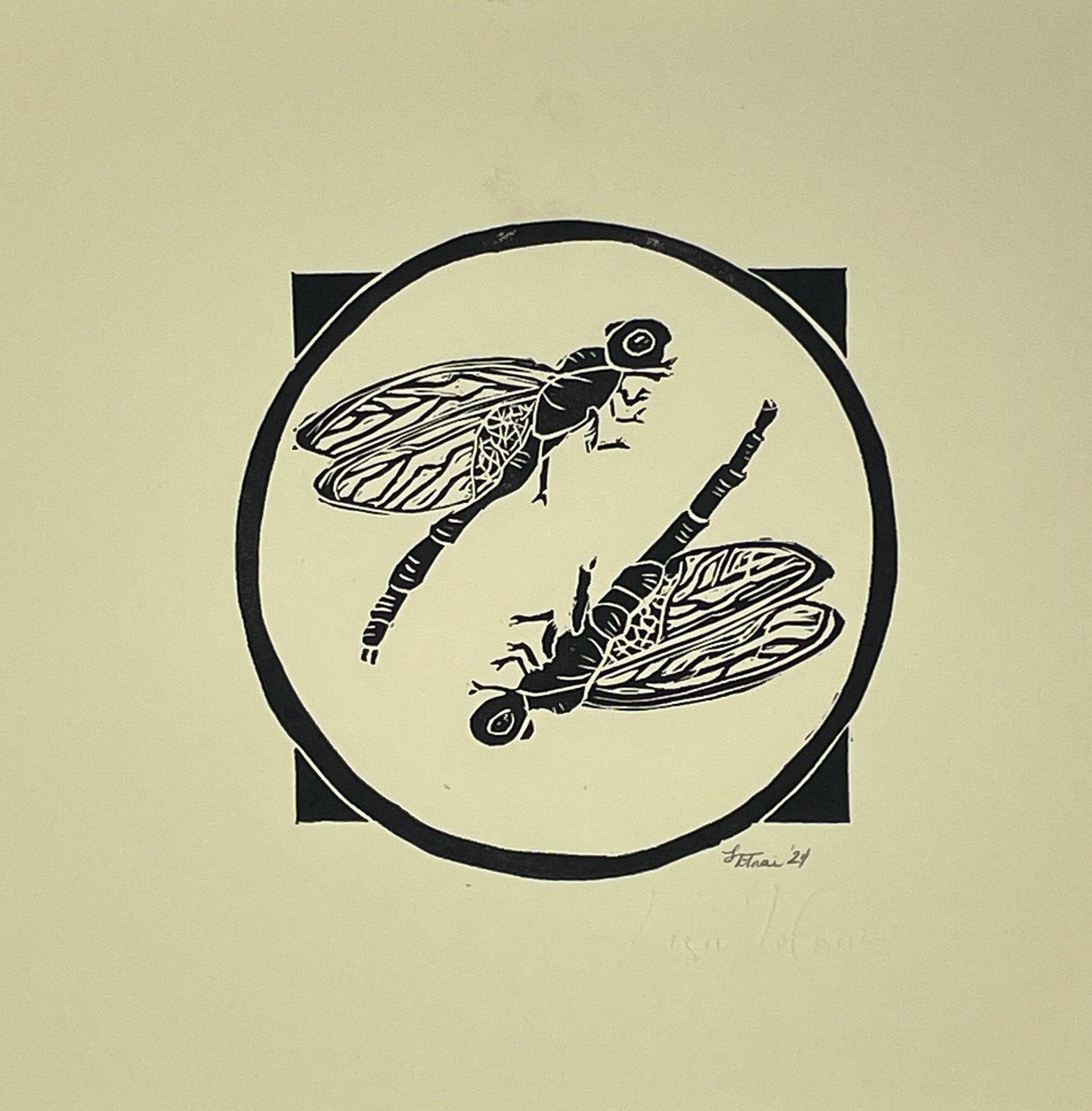 "Dragonflies" - Linocut Print