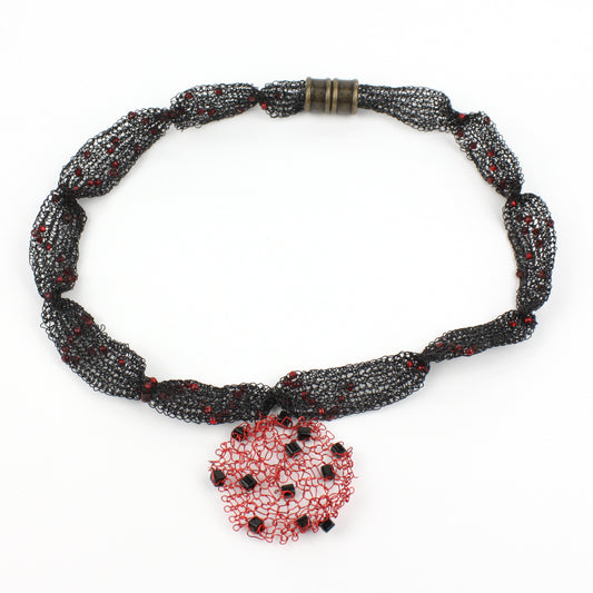 Black Necklace with Red Pendant