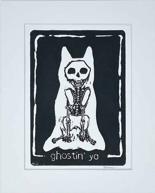 "Ghostin' Ya" - Linocut Print