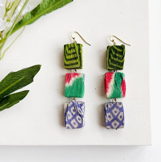 Kantha Block Earrings