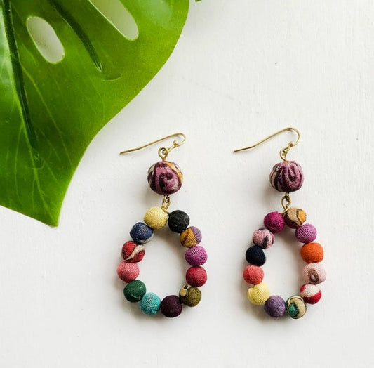 Kantha Dangling Teardrop Earrings