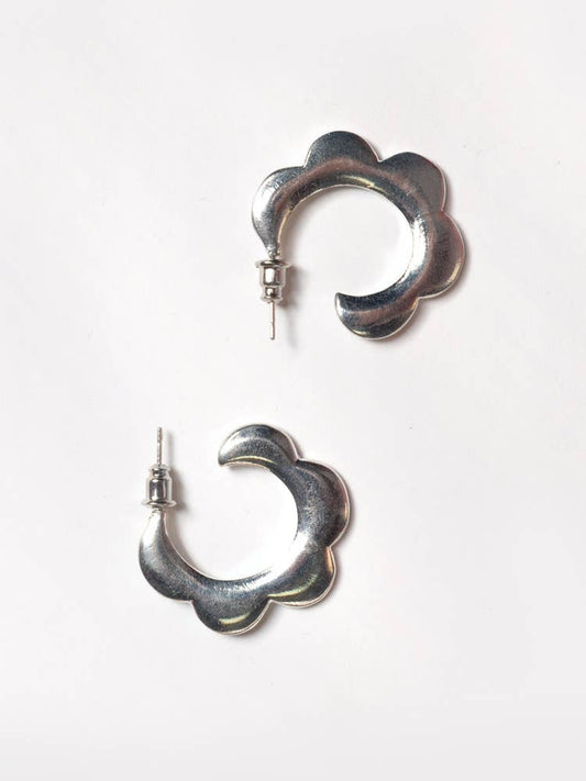 Silver Petal Hoops