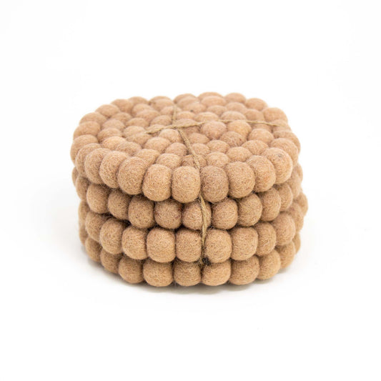 Driftwood Brown Felt Ball Coasters, Set of 4