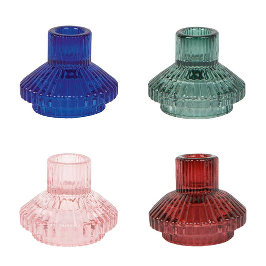 Small Ribbed Glass Candle Holders