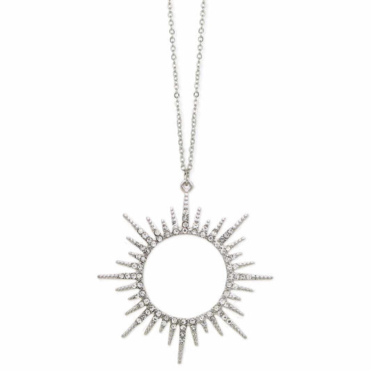 Silver Sunburst Clear Crystal Necklace 30% off