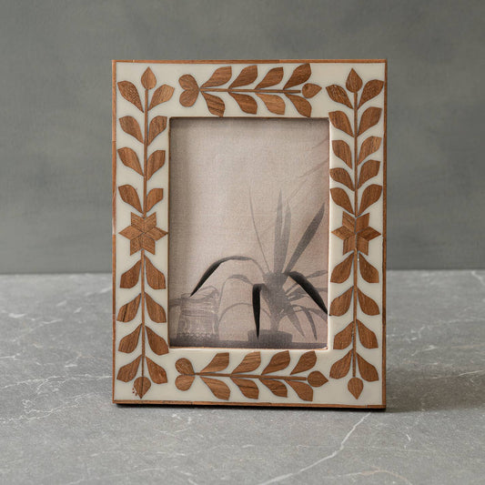 White Bone & Inlay Wood Floral Photo Frame